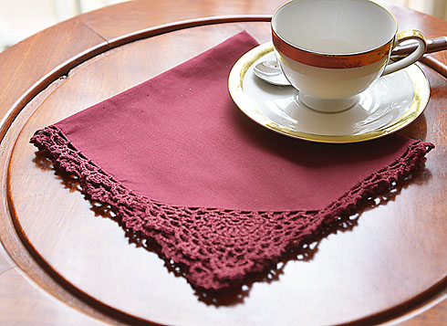 Festive Merlot color Crochet Napkin. Cotton. 17" napkins.